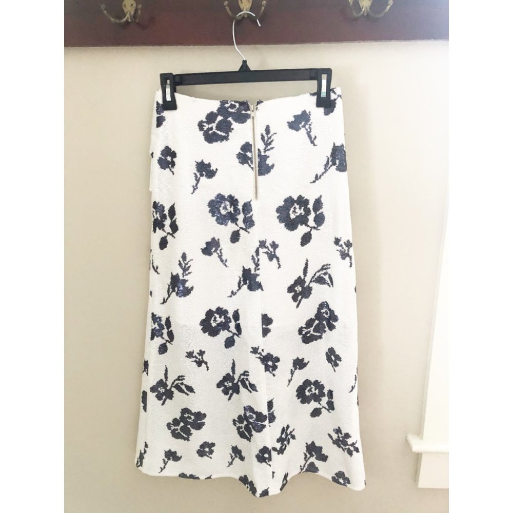Self-Portrait Women's White Blue Floral Sequin Midi Skirt 4 - Picture 6 of 6